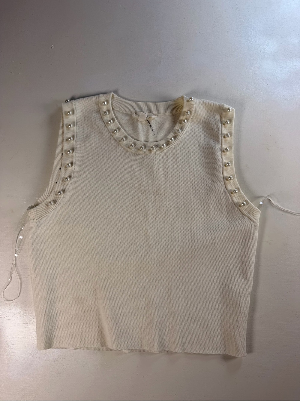 entro Ivory Pearl-Trim Knit Sleeveless Top